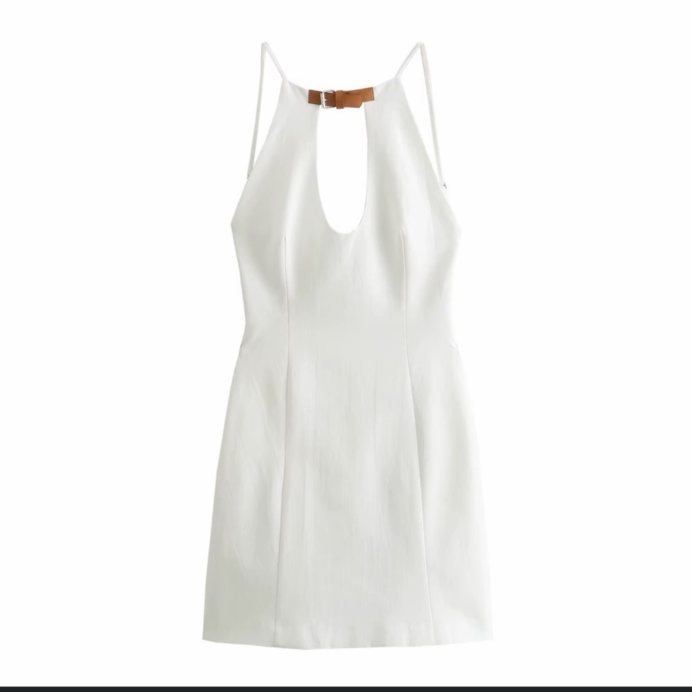 Zara Elegant White Sleeveless Backless Mini Dress